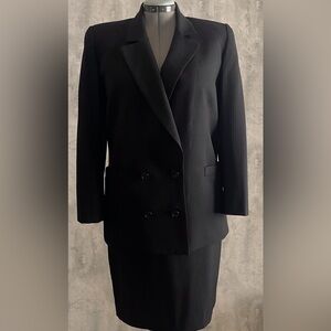 by REUVEN Italian Micro Pinstripe Women's Double Breasted Black Skirt Suit Sz12